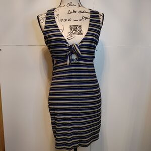 Love riche Blue Yellow Striped Cutout Bodycon Dress M Boutique
